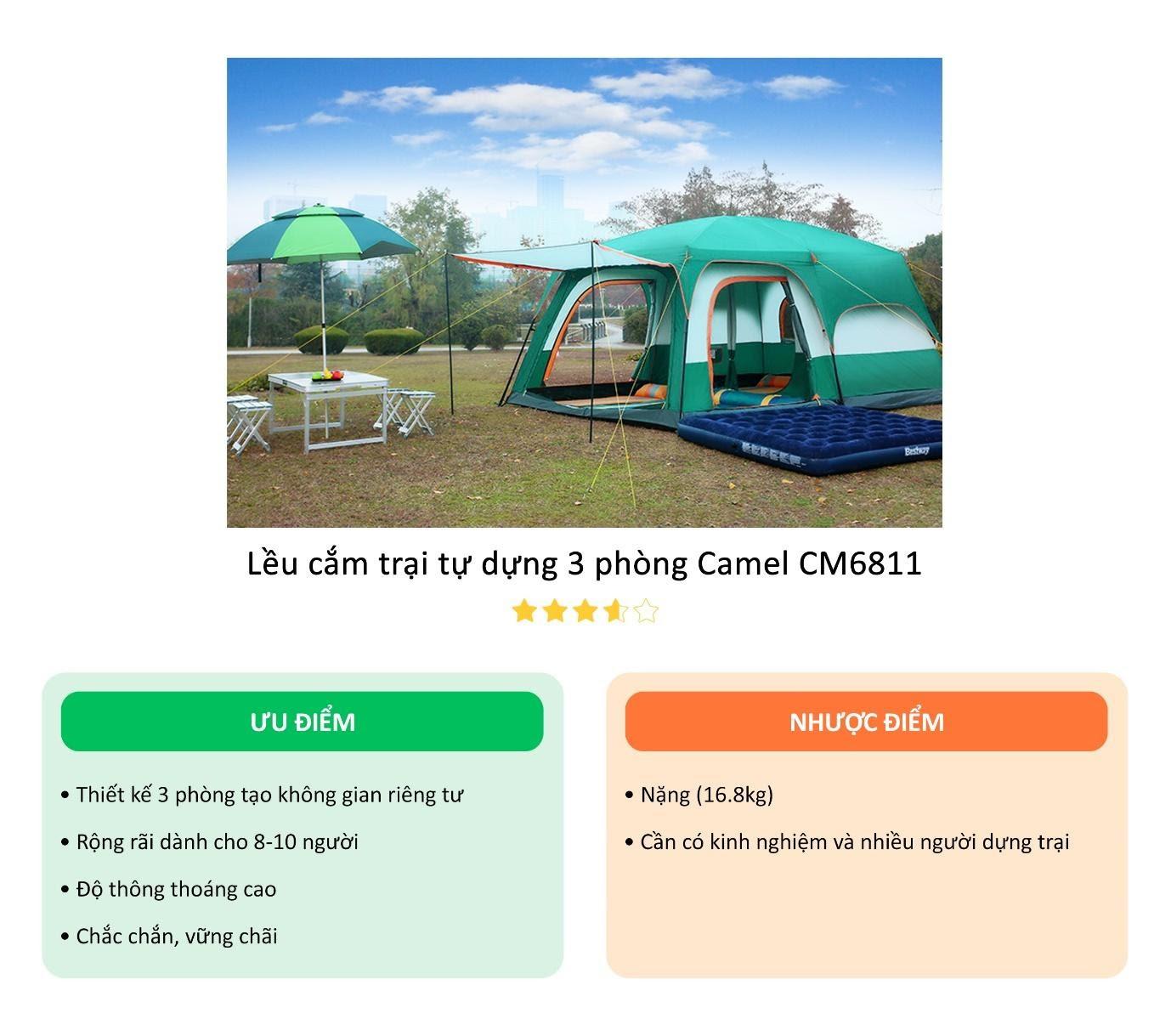 Lều cắm trại Camel CM6811 thiết kế 3 phòng thông thoáng