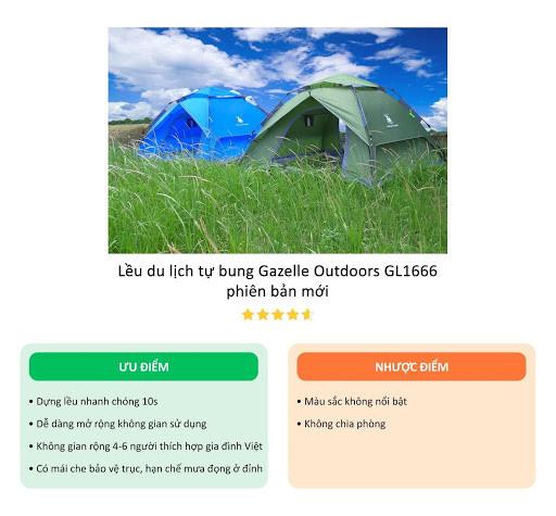 Lều du lịch tự bung Gazelle Outdoors GL1666 được đánh giá top 1
